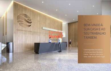 Imagem: O apartamento possui 1 Dormitório, 1 Banheiro, 1 Vaga na garagem