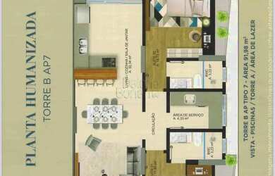 Imagem: O apartamento possui 2 Dormitórios, 3 Banheiros, 2 Vagas na