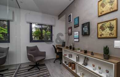 Imagem: O apartamento possui 1 Dormitório, 1 Banheiro, 1 Vaga na garagem