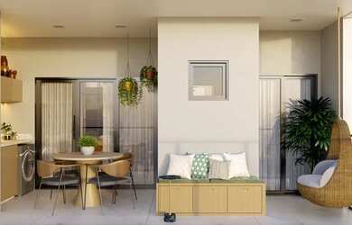 Imagem: O apartamento possui 1 Dormitório, 2 Banheiros, 1 Vaga na garagem