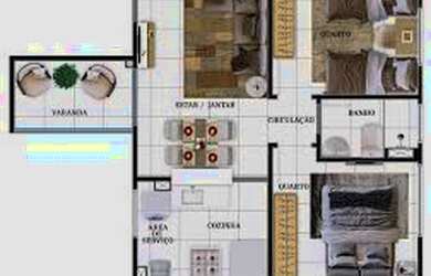 Imagem: O apartamento possui 2 Dormitórios, 1 Banheiro, 1 Vaga na garagem