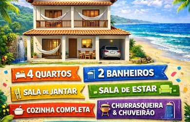 Imagem: A casa possui 4 Dormitórios, Acomodam 10 pessoas, 1 Vaga na