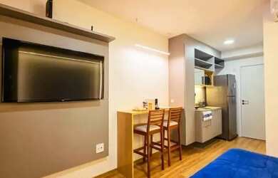 Imagem: O studio possui 1 Dormitório, 1 Banheiro, 26m² de Área e