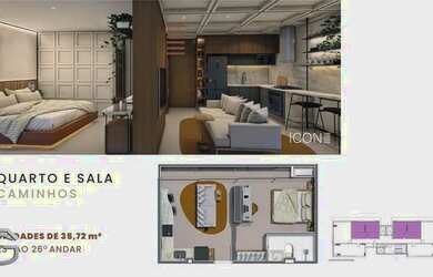 Imagem: O apartamento possui 1 Dormitório, 1 Banheiro, 1 Vaga na garagem