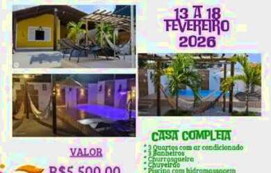 Imagem: A casa possui 3 Dormitórios, Acomodam 15 pessoas e 5 Vagas