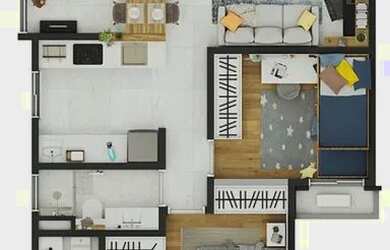 Imagem: O apartamento possui 2 Dormitórios, 1 Banheiro, 1 Vaga na garagem