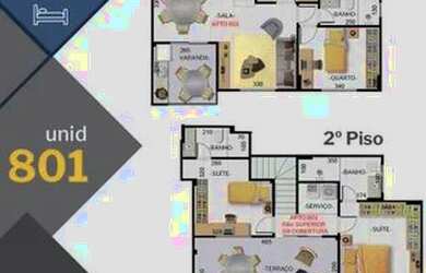 Imagem: O apartamento na cobertura possui 3 Dormitórios, 2 Banheiros