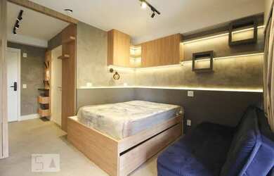 Imagem: O studio possui 1 Dormitório, 1 Banheiro, 32m² de Área e