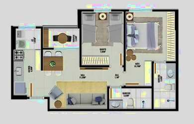 Imagem: O apartamento possui 2 Dormitórios, 2 Banheiros, 1 Vaga na