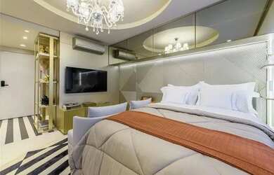 Imagem: O apartamento possui 1 Dormitório, 1 Banheiro, 1 Vaga na garagem