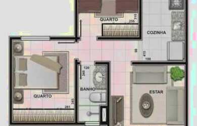 Imagem: O apartamento possui 2 Dormitórios, 1 Banheiro, 1 Vaga na garagem