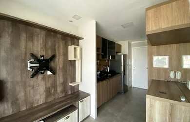 Imagem: O apartamento possui 1 Dormitório, 1 Banheiro, 1 Vaga na garagem