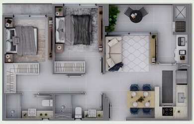 Imagem: O apartamento possui 2 Dormitórios, 2 Banheiros, 1 Vaga na