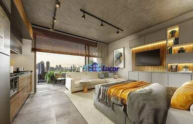 Imagem: O apartamento possui 1 Dormitório, 1 Banheiro, 1 Vaga na garagem