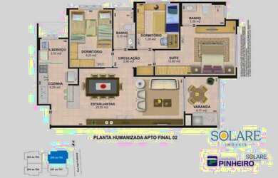 Imagem: O apartamento possui 3 Dormitórios, 2 Banheiros, 1 Vaga na