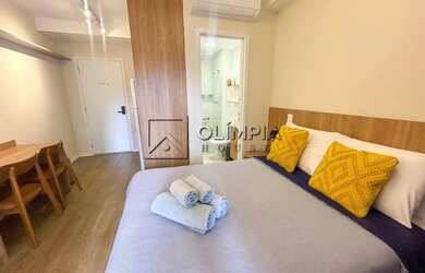 Imagem: O apartamento possui 1 Dormitório, 1 Banheiro, 1 Vaga na garagem