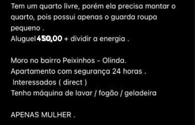 Imagem: O quarto está localizado em Peixinhos, Paulista para alugar