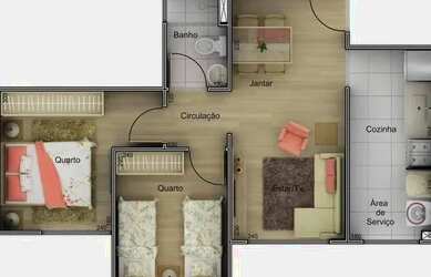 Imagem: O apartamento possui 2 Dormitórios, 1 Banheiro, 1 Vaga na garagem