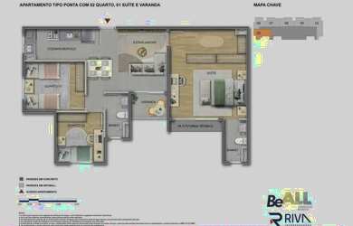 Imagem: O apartamento na cobertura possui 3 Dormitórios, 2 Banheiros