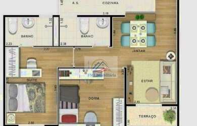 Imagem: O apartamento possui 3 Dormitórios, 1 Banheiro, 1 Vaga na garagem