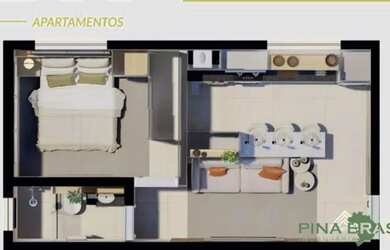 Imagem: O apartamento possui 1 Dormitório, 1 Banheiro, 26m² de Área