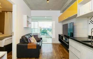 Imagem: O apartamento possui 1 Dormitório, 1 Banheiro, 1 Vaga na garagem