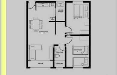 Imagem: O apartamento possui 2 Dormitórios, 1 Banheiro, 1 Vaga na garagem