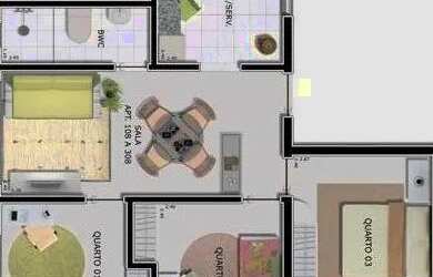 Imagem: O apartamento possui 3 Dormitórios, 1 Banheiro, 1 Vaga na garagem