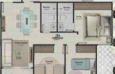 Imagem: O apartamento possui 3 Dormitórios, 1 Banheiro, 2 Vagas na