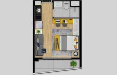 Imagem: O apartamento possui 1 Dormitório, 1 Banheiro, 27m² de Área