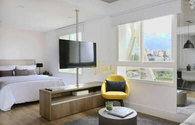 Imagem: O apartamento possui 1 Dormitório, 2 Banheiros, 1 Vaga na garagem