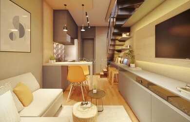 Imagem: O apartamento possui 1 Dormitório, 1 Banheiro, 1 Vaga na garagem