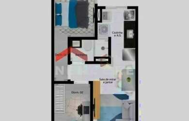 Imagem: O apartamento possui 2 Dormitórios, 1 Banheiro, 1 Vaga na garagem