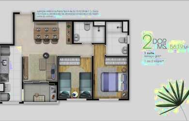 Imagem: O apartamento possui 2 Dormitórios, 2 Banheiros, 1 Vaga na