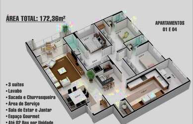 Imagem: O apartamento possui 3 Dormitórios, 4 Banheiros, 158m² de