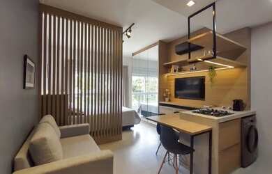 Imagem: O apartamento possui 1 Dormitório, 1 Banheiro, 1 Vaga na garagem