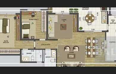 Imagem: O apartamento possui 2 Dormitórios, 2 Banheiros, 1 Vaga na