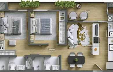 Imagem 8: Apartamento na planta com 2 dormitórios sendo 1 suíte e 1 vaga de garagem...