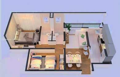 Imagem: O apartamento possui 2 Dormitórios, 1 Banheiro, 1 Vaga na garagem