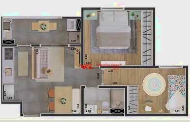 Imagem: O apartamento possui 2 Dormitórios, 1 Banheiro, 1 Vaga na garagem