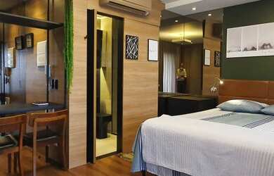 Imagem: O apartamento possui 1 Dormitório, 1 Banheiro, 1 Vaga na garagem