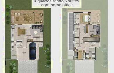 Imagem: A casa em condomínio possui 4 Dormitórios, 3 Banheiros, 4