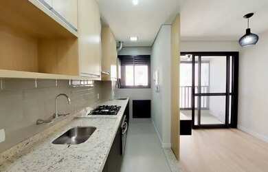 Imagem: O apartamento possui 1 Dormitório, 2 Banheiros, 1 Vaga na garagem