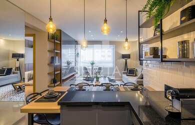 Imagem: O apartamento possui 1 Dormitório, 2 Banheiros, 1 Vaga na garagem