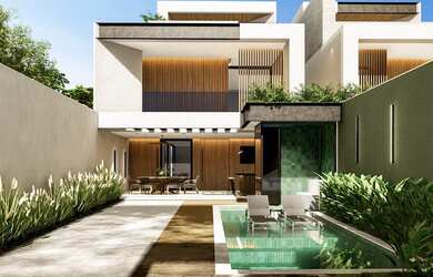 Imagem: A casa em condomínio possui 4 Dormitórios, 5 Banheiros, 453m²