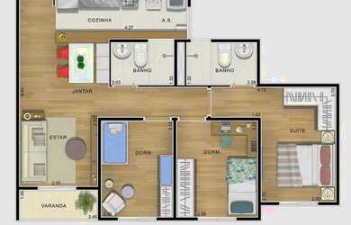 Imagem: O apartamento possui 3 Dormitórios, 2 Banheiros, 2 Vagas na