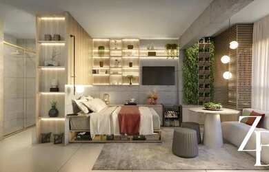 Imagem: O studio possui 1 Dormitório, 1 Banheiro, 1 Vaga na garagem