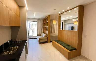 Imagem: O apartamento possui 1 Dormitório, 1 Banheiro, 1 Vaga na garagem