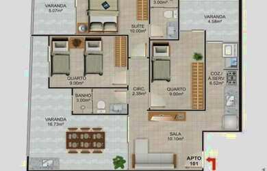 Imagem 6: Apartamento de 2 quartos com suíte na Praia do Morro, Guarapari-ES 69,21m²...