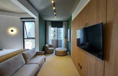 Imagem: O apartamento possui 1 Dormitório, 1 Banheiro, 45m² de Área